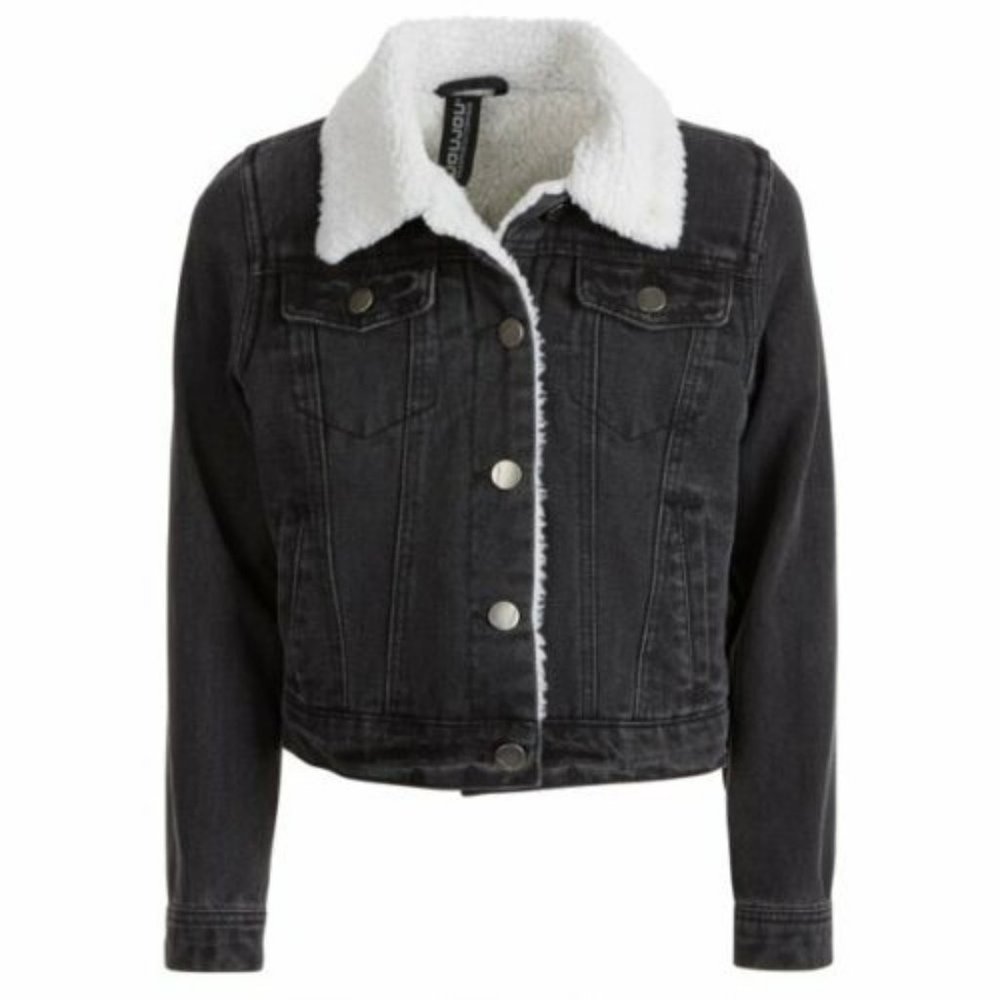 Jou Jou Big Girls Fleece-Lined Black Denim Jacket Size L NWT